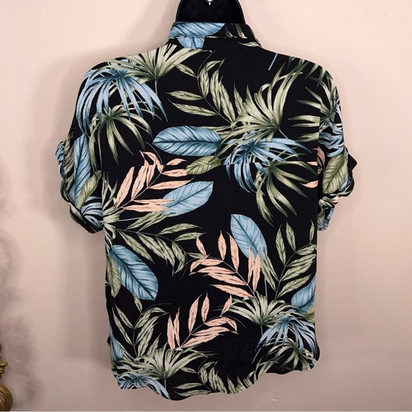 Large Moa Moa Tropical Short Sleeve Stretch Top Hawaiian Womens Button Front - Picture 9 of 12